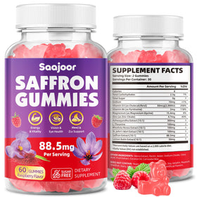 Saajoor Saffron Gummies bottle front view with 60 gummies