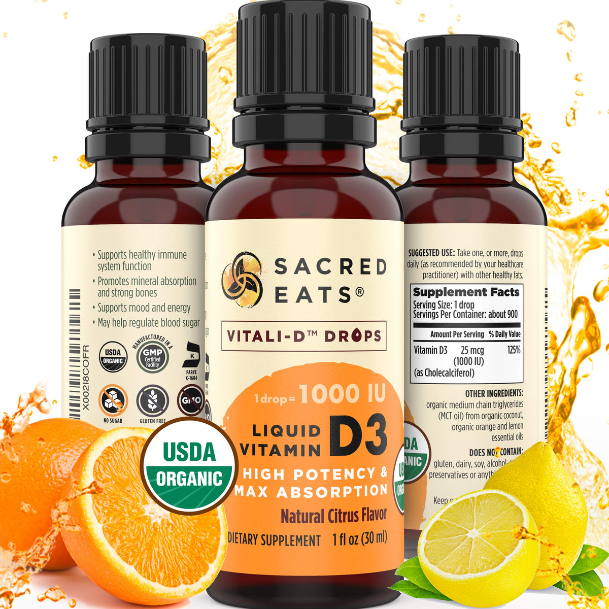 Sacred Eats Organic Liquid Vitamin D Drops bottle front view