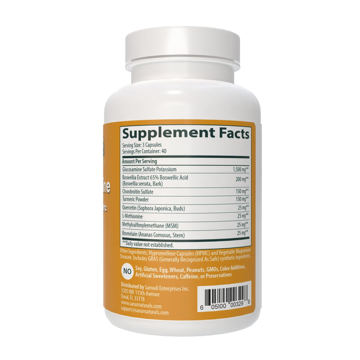 Sanar Naturals Glucosamine Chondroitin MSM Turmeric bottle with measuring spoon