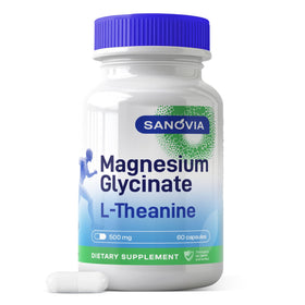 SANOVIA Magnesium Glycinate L-Theanine Chamomile 60 vegan capsules front view