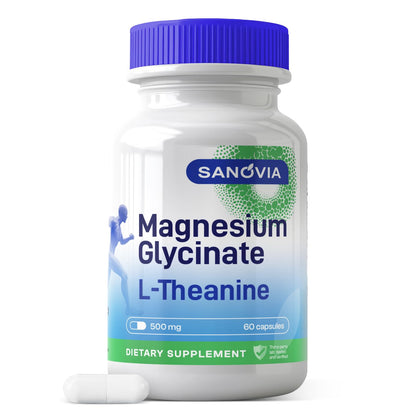 SANOVIA Magnesium Glycinate L-Theanine Chamomile 60 vegan capsules front view