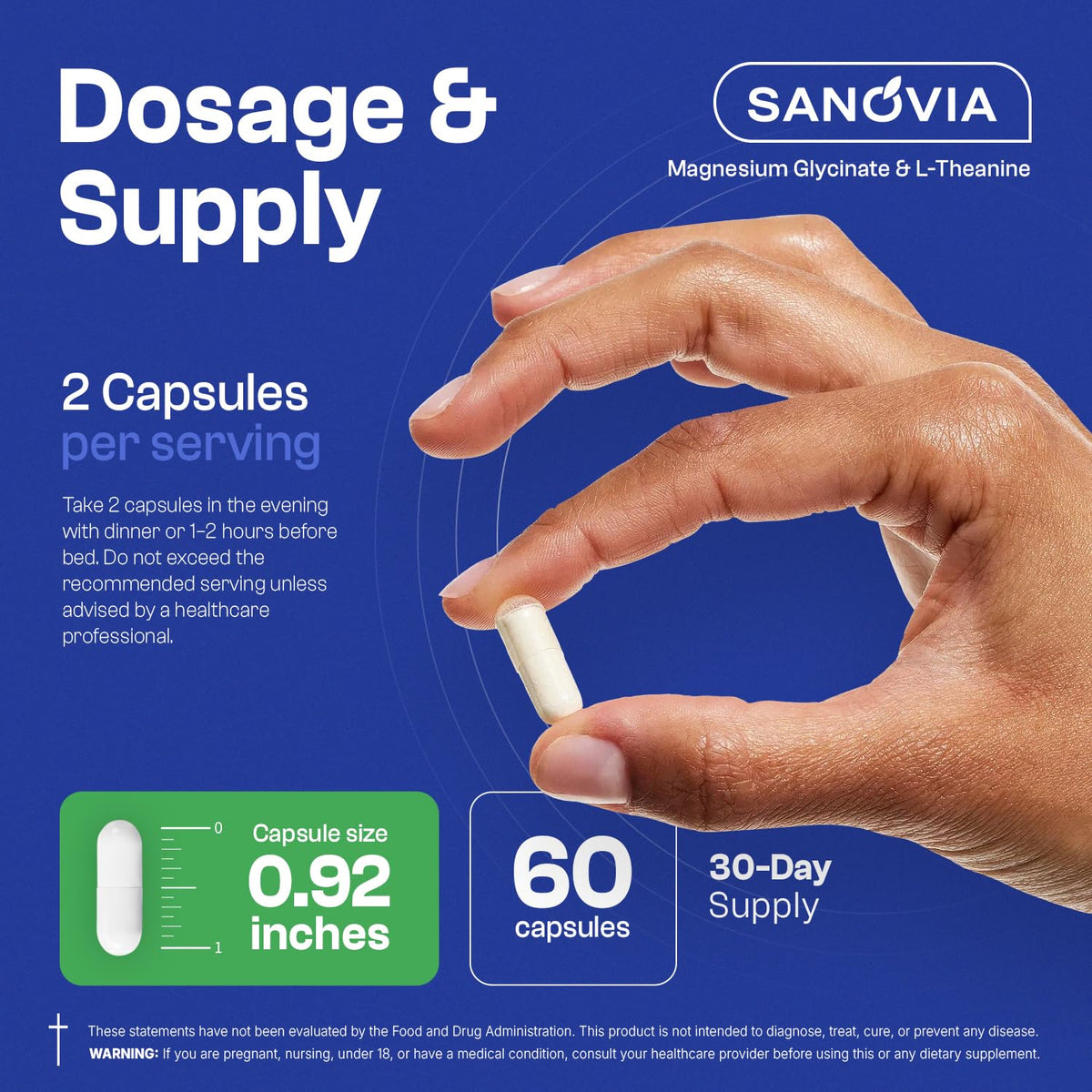 SANOVIA Magnesium Glycinate L-Theanine Chamomile capsules with packaging