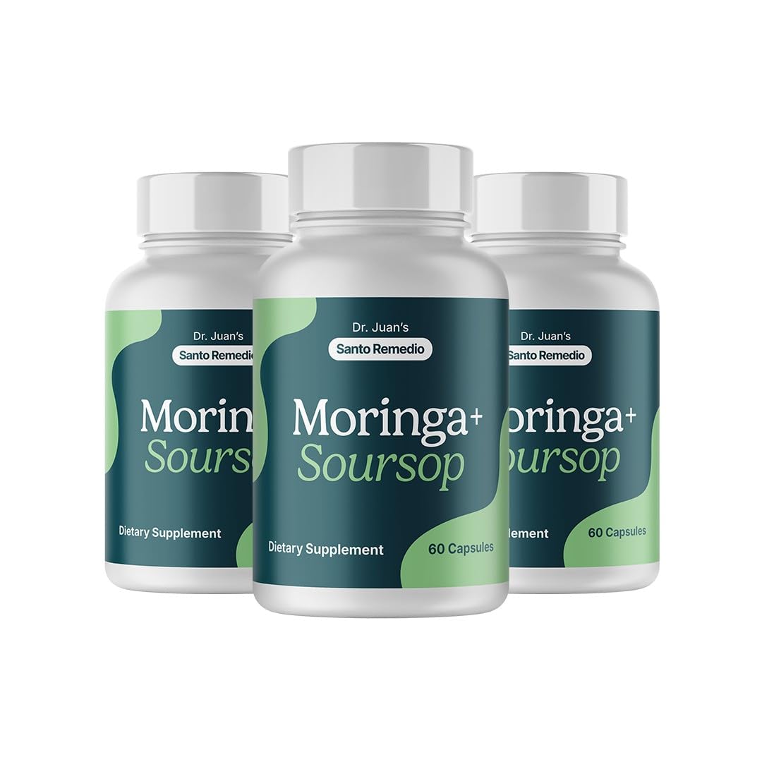 Santo Remedio Moringa and Soursop dietary supplement bottle front view