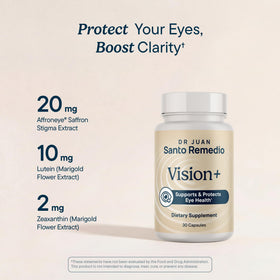 Santo Remedio Vision+ capsules in a clear bottle