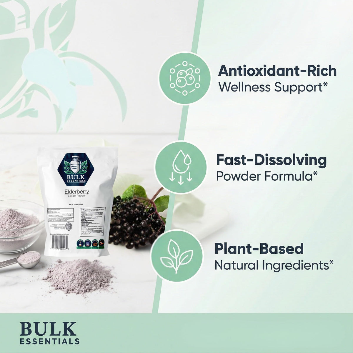 Scoop of Bulk Essentials Elderberry Extract Powder on a spoon