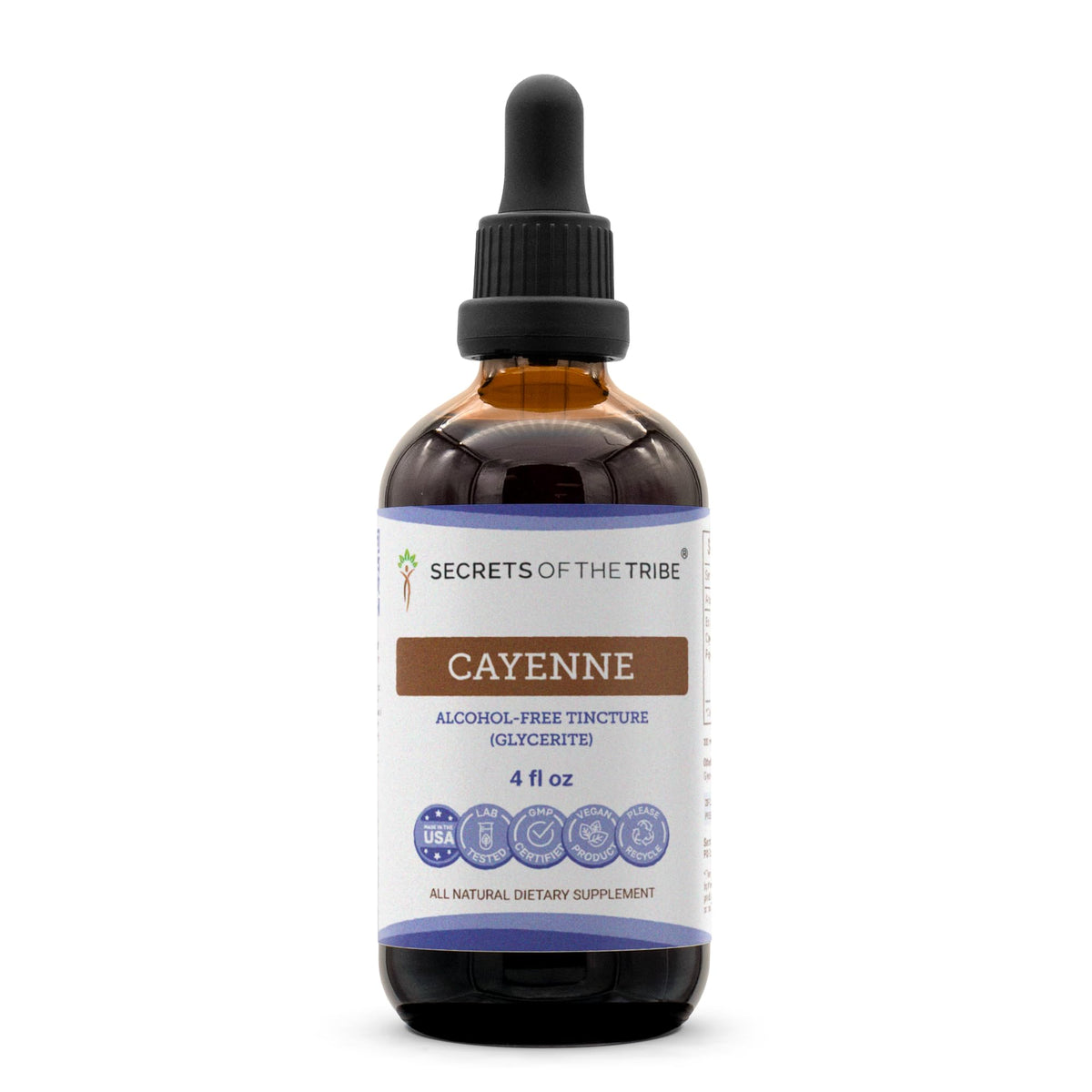 Secrets of the Tribe Cayenne Tincture 4 oz front view