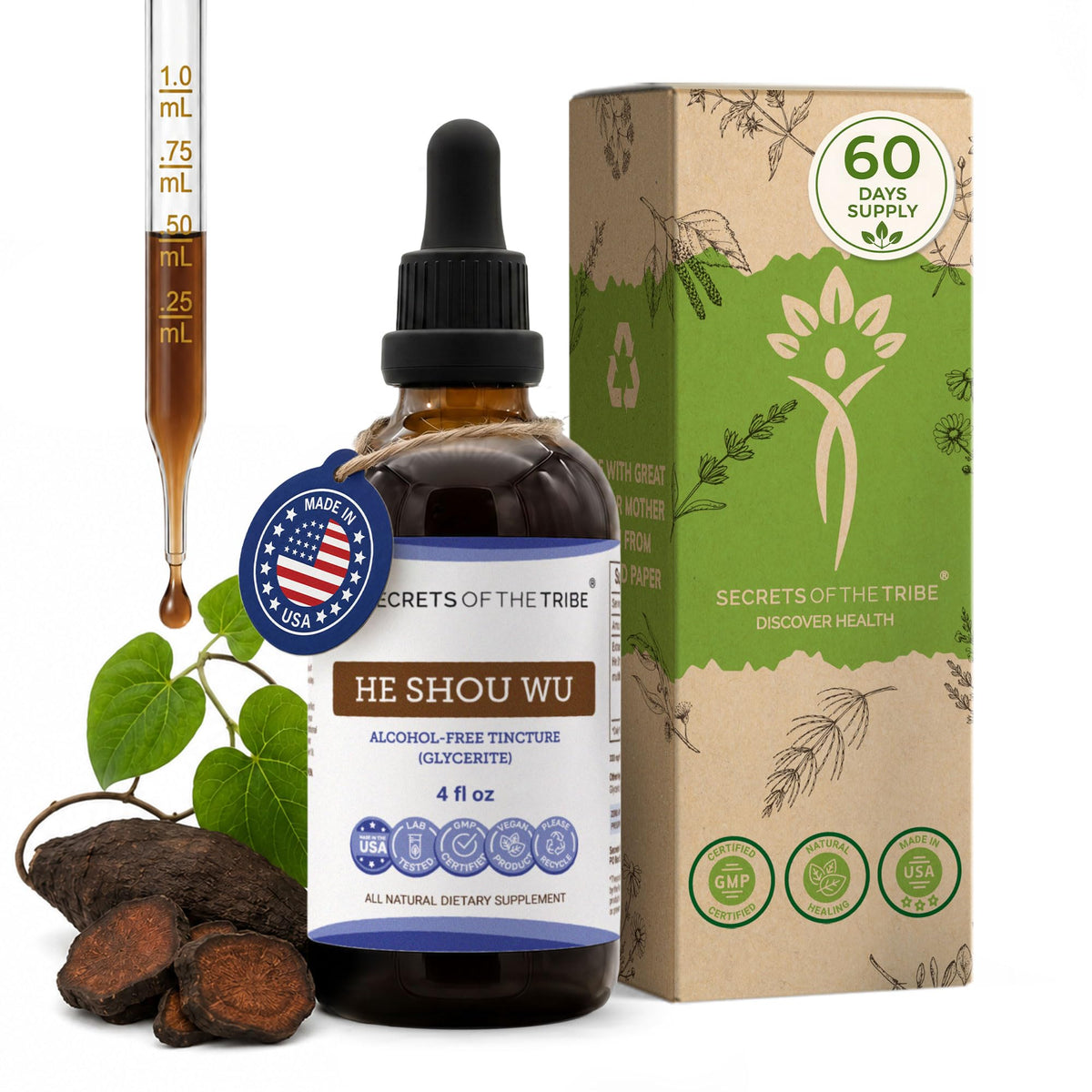 Secrets of the Tribe He Shou Wu Tincture 4 FL OZ front view