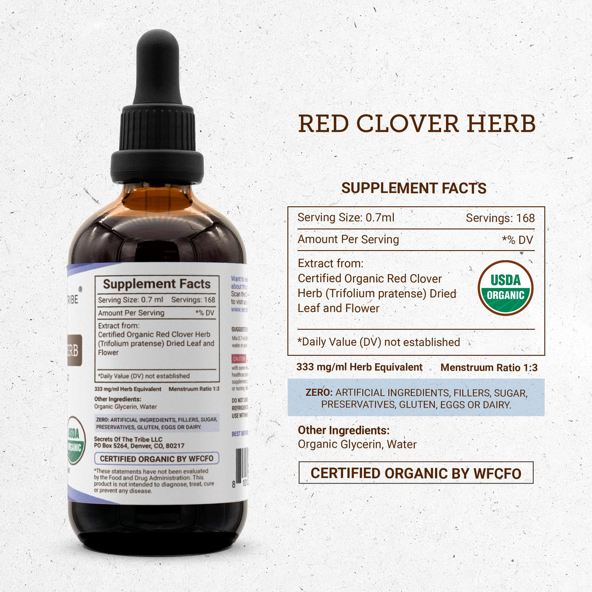 Secrets of the Tribe Red Clover Herb Organic Tincture 4 oz packaging