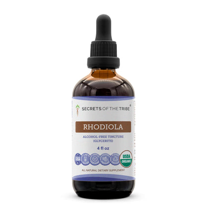 Secrets of the Tribe Rhodiola 4 oz alcohol-free extract bottle front view