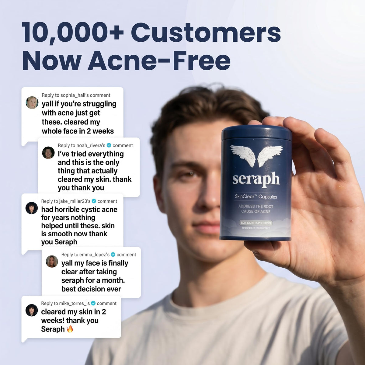 Seraph Acne Supplement packaging with ingredients list