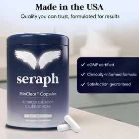 Seraph Acne Supplement with a measuring spoon