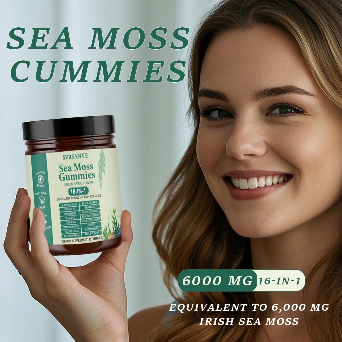 SERSANVE Sea Moss Gummies bottle on a kitchen counter