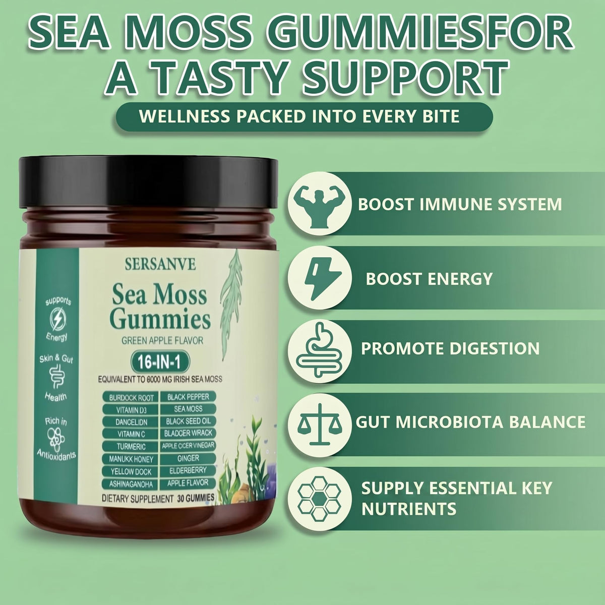 SERSANVE Sea Moss Gummies close-up of gummies showing texture