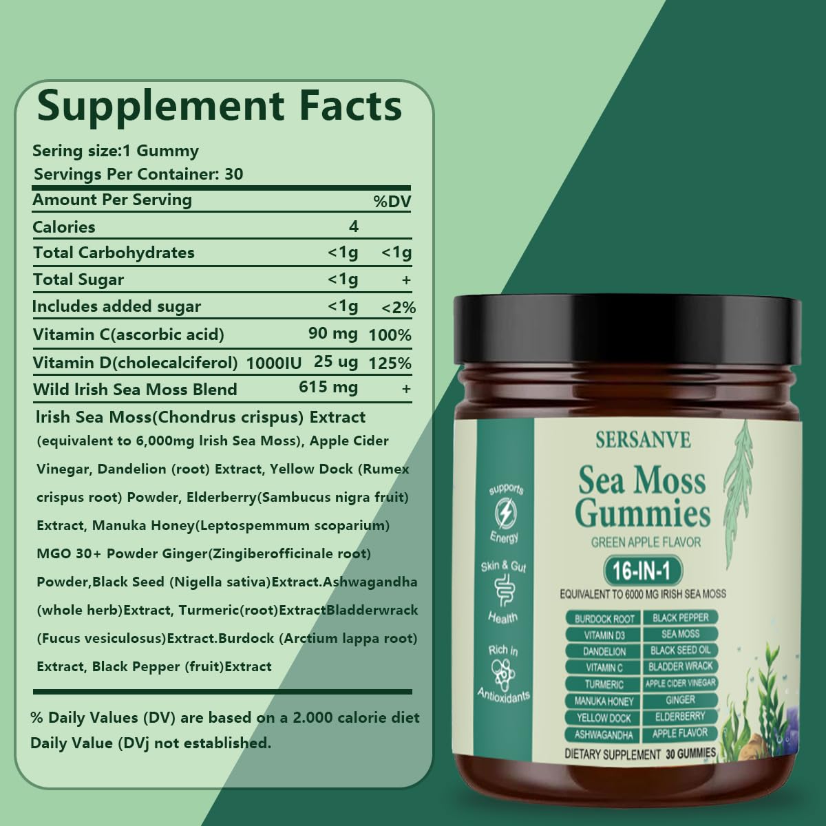 SERSANVE Sea Moss Gummies in a hand, highlighting soft texture