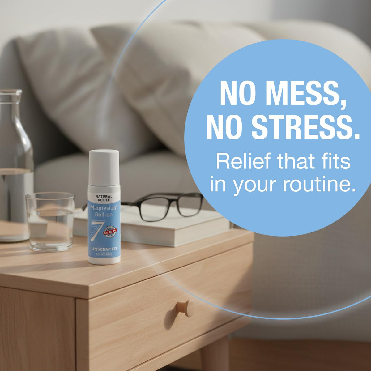 Seven Minerals Magnesium Roll-On Stick cap removed showing roller ball