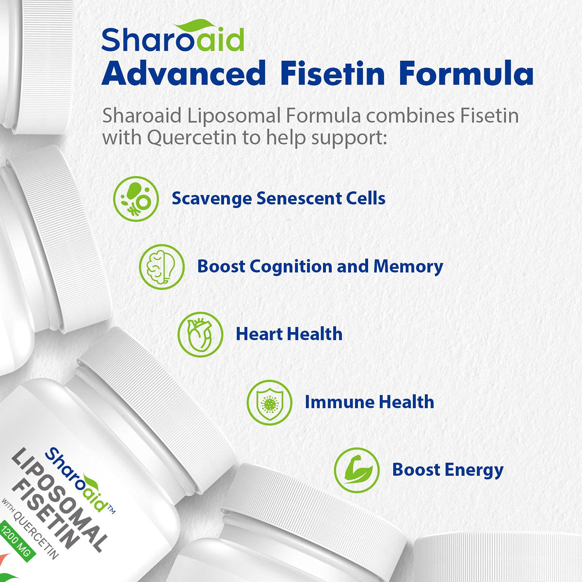 Sharoaid Liposomal Fisetin Quercetin 1200 mg softgels bottle packaging