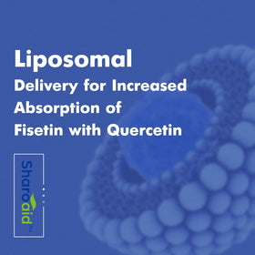 Sharoaid Liposomal Fisetin Quercetin 1200 mg softgels on a wooden table