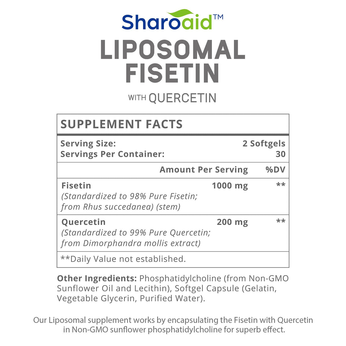 Sharoaid Liposomal Fisetin Quercetin 1200 mg softgels with water glass