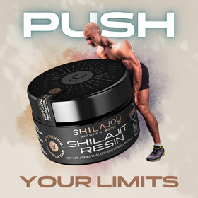 SHILAJOY Shilajit Resin 80g jar next to herbal supplements