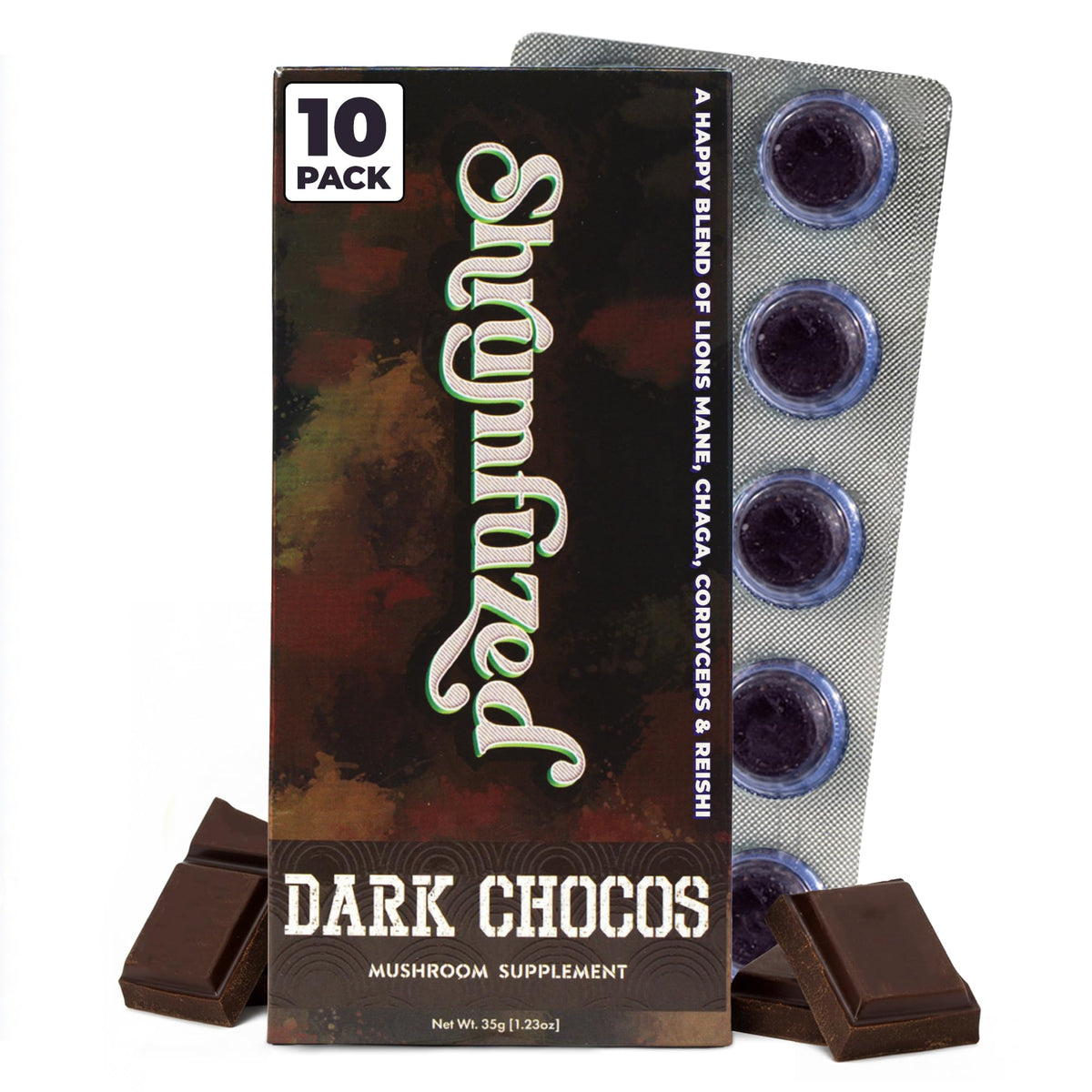 Shrumfuzed Mushroom Chocolate 10 count packaging front view