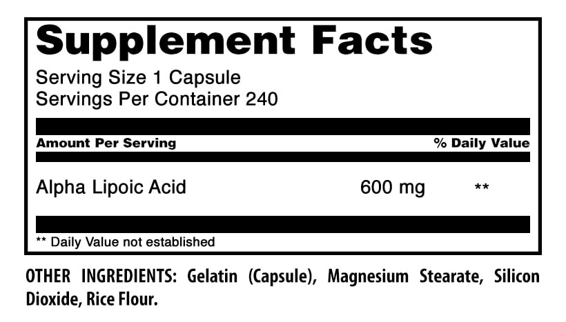 Side view of Amazing Nutrition Alpha Lipoic Acid 600 Mg capsule bottle