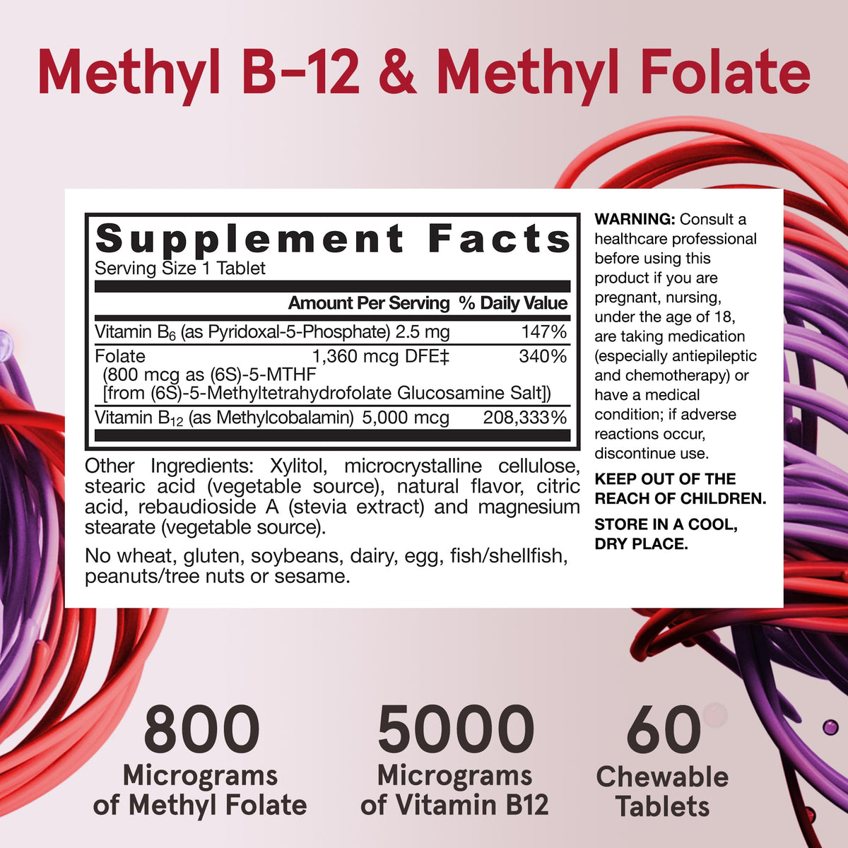 Side view of Jarrow Formulas Methyl B-12 & Methyl Folate 60 chewable tablets