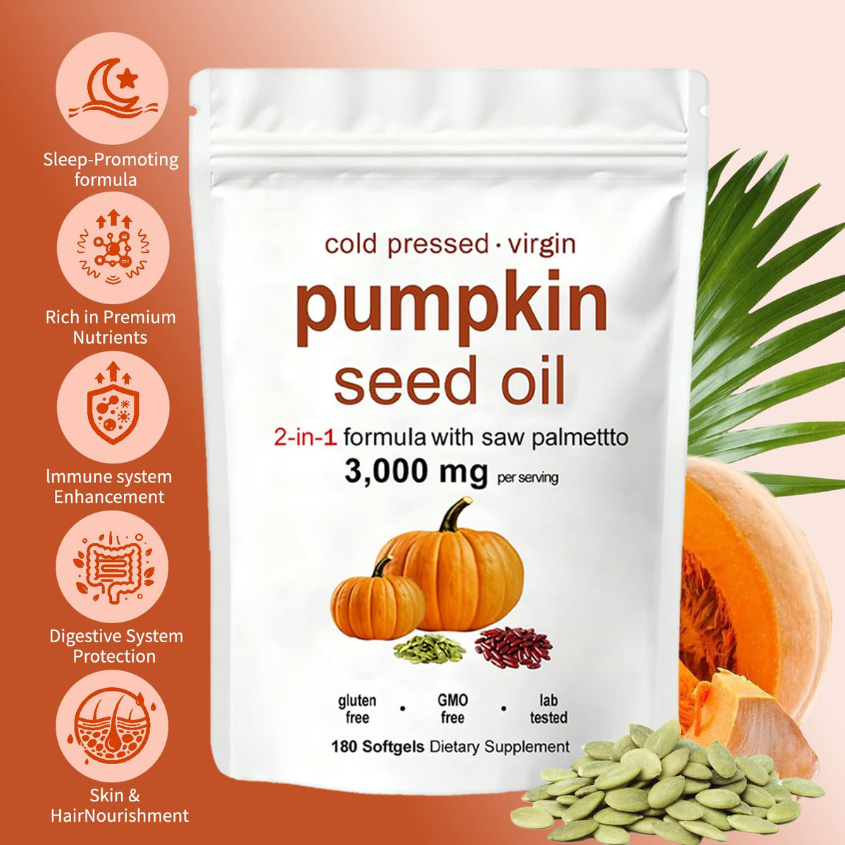 Side view of KITABIO Pumpkin Seed Oil Capsules