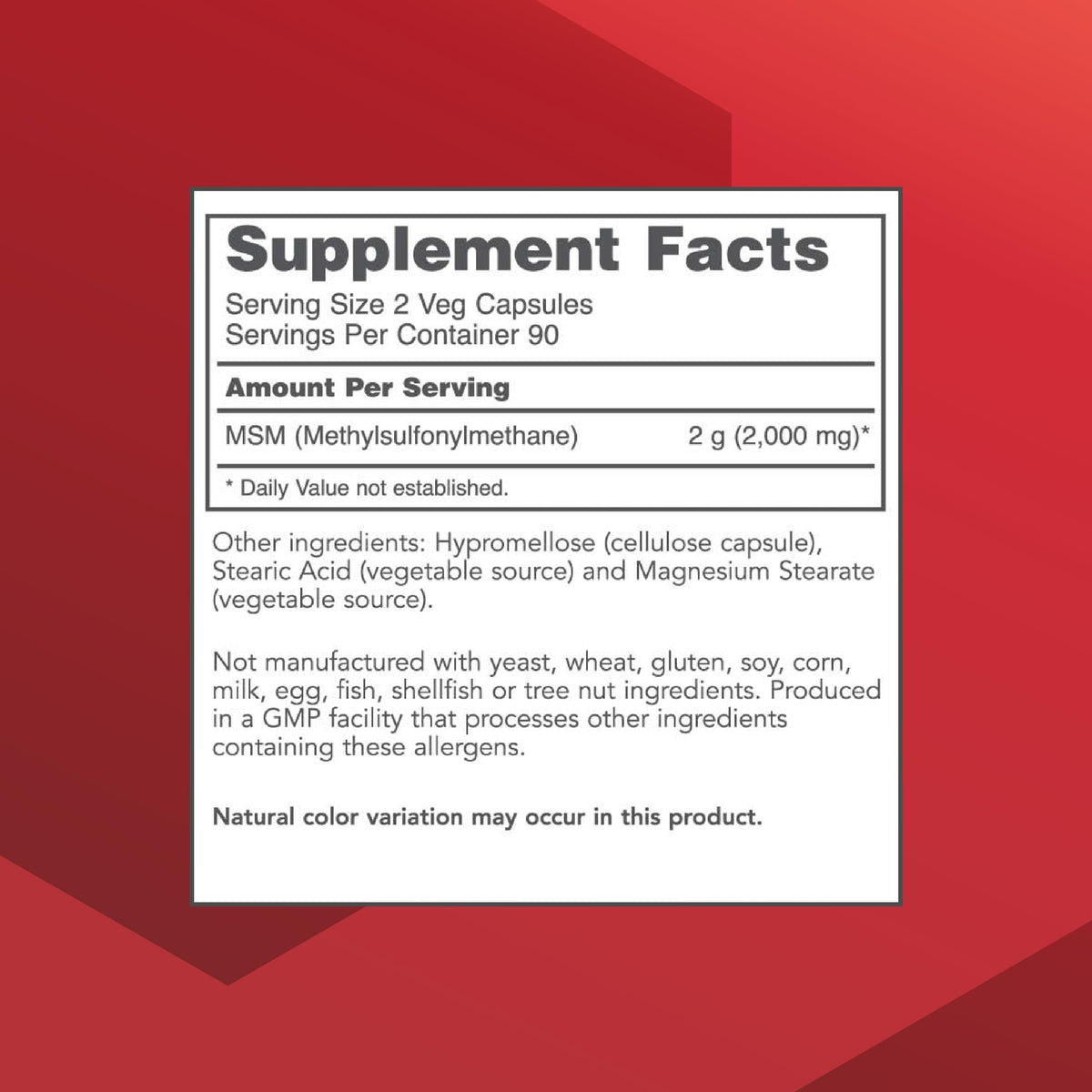 Side view of PROTOCOL FOR LIFE BALANCE MSM 1,000mg capsule bottle