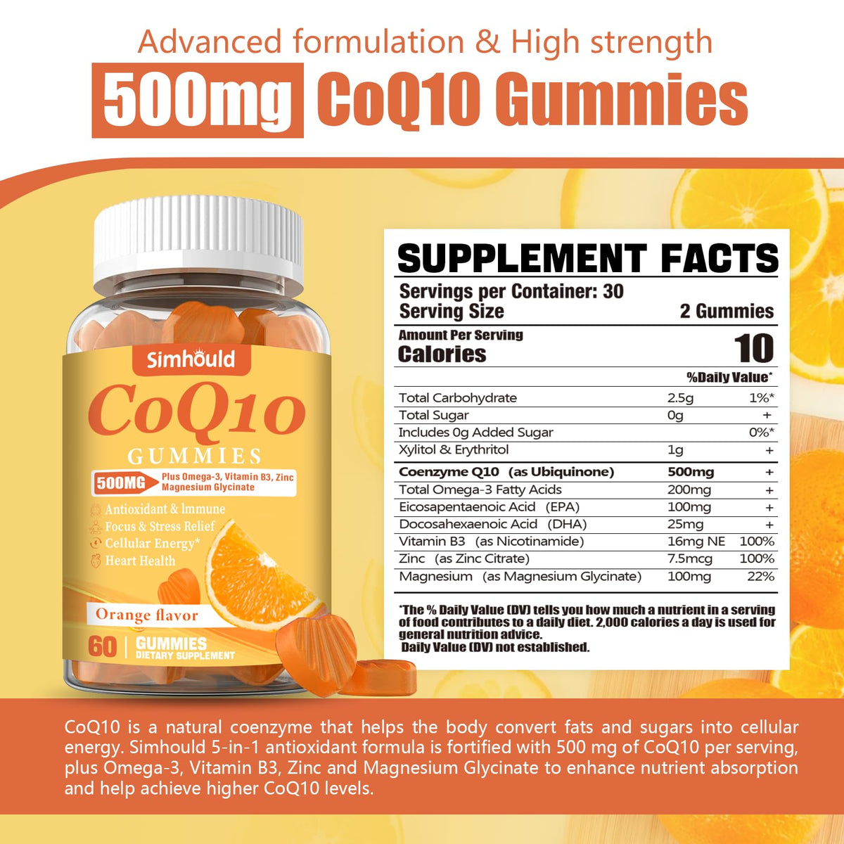 Simhould CoQ10 Gummies 500MG close-up of gummies