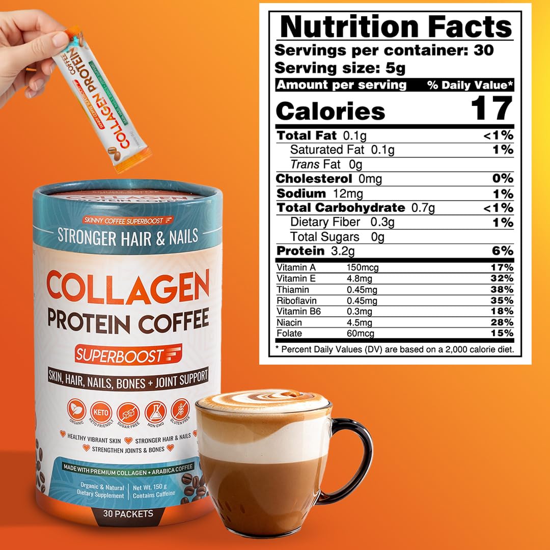Skinny Coffee SuperBoost Collagen Protein Coffee Powder nutritional information