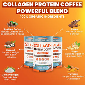 Skinny Coffee SuperBoost Collagen Protein Coffee Powder scoop and powder