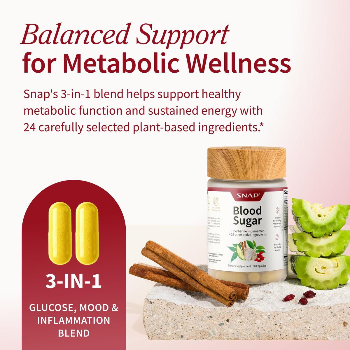 Snap Supplements Blood Sugar Blend bottle side view