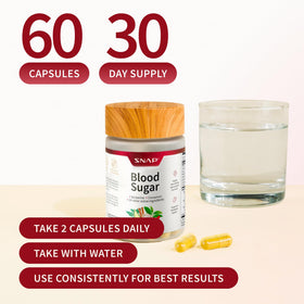 Snap Supplements Blood Sugar Blend bottle with a measuring spoon