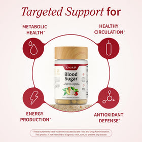Snap Supplements Blood Sugar Blend capsules on a wooden table