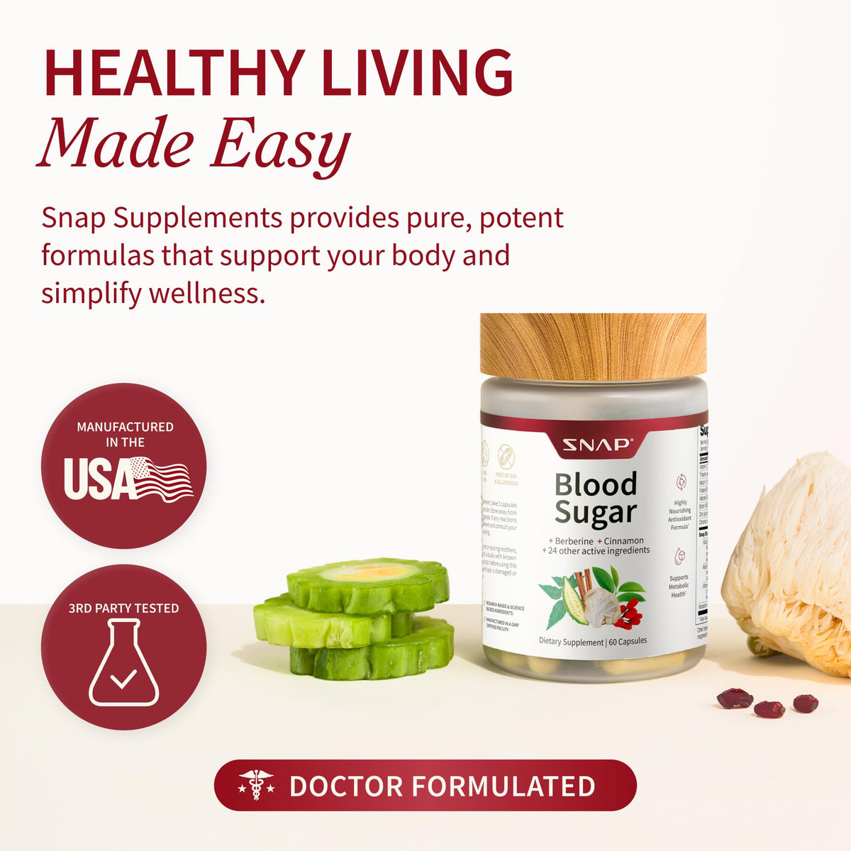 Snap Supplements Blood Sugar Blend vegan capsule close-up