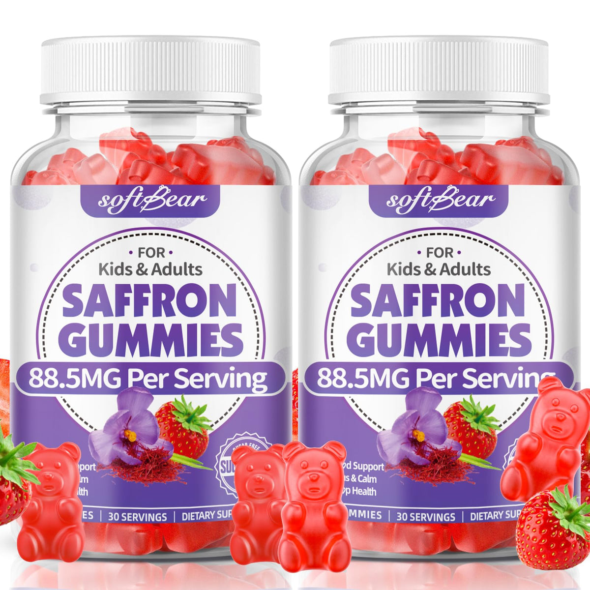 softbear Saffron Gummies 120 count bottle front view
