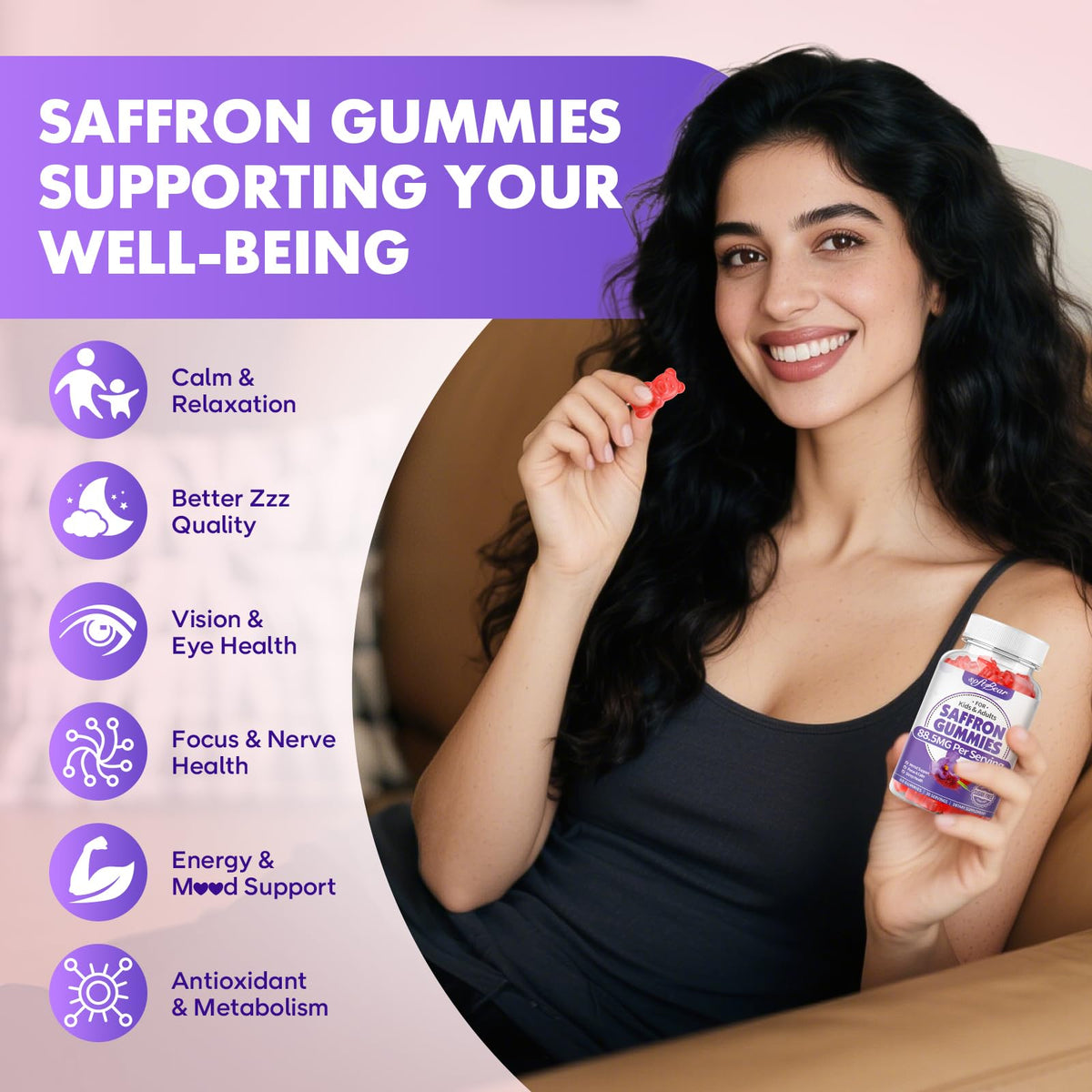 softbear Saffron Gummies bottle side view