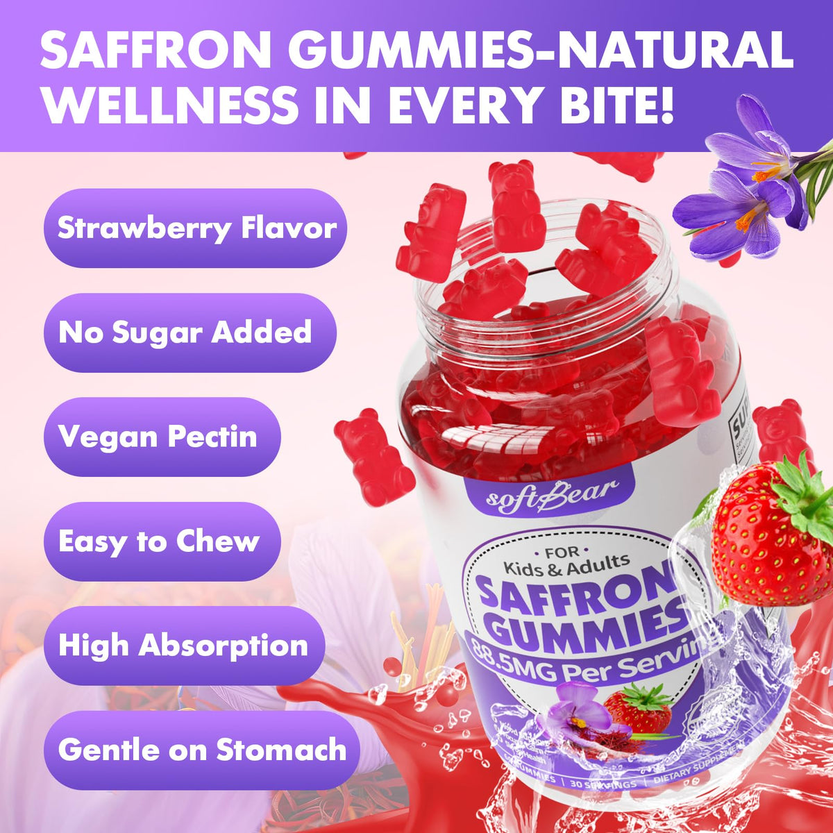 softbear Saffron Gummies in a bowl