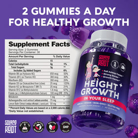 SOLACEROOT Height Growth Gummies back view with nutrition facts