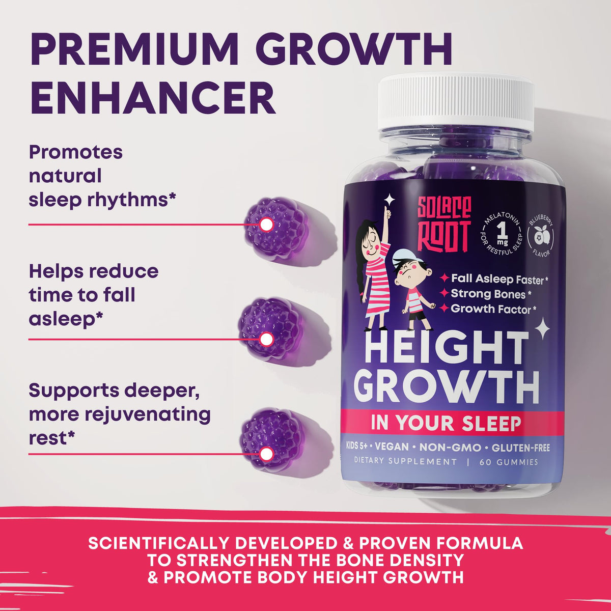 SOLACEROOT Height Growth Gummies lifestyle scene with kids