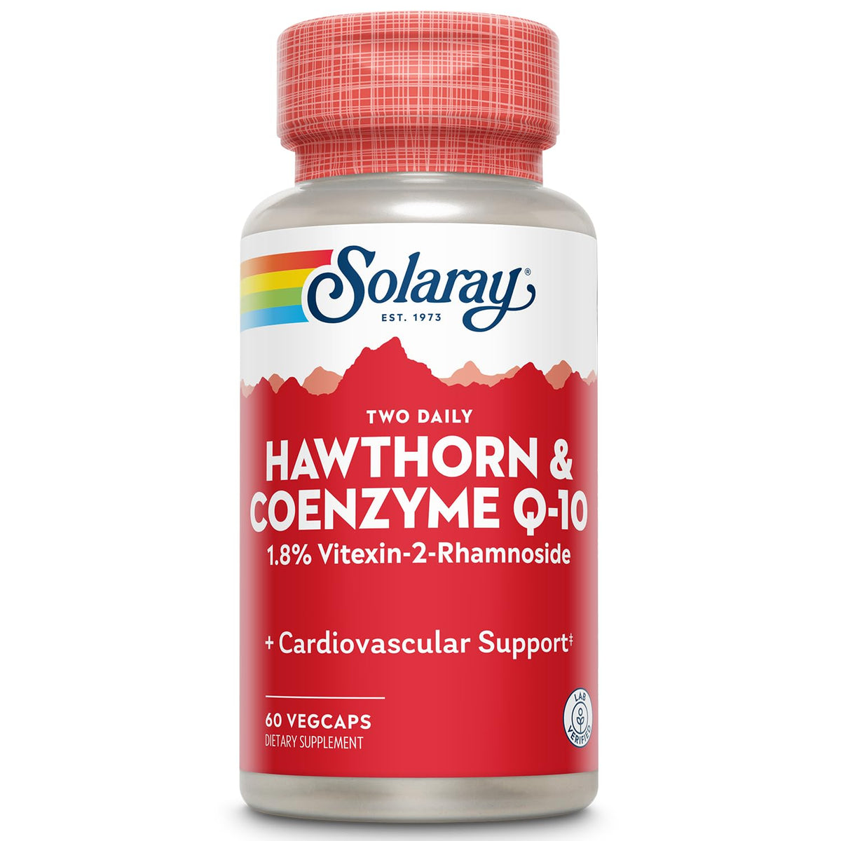 SOLARAY Hawthorn & CoQ10 Veg Capsules 600mg bottle front view