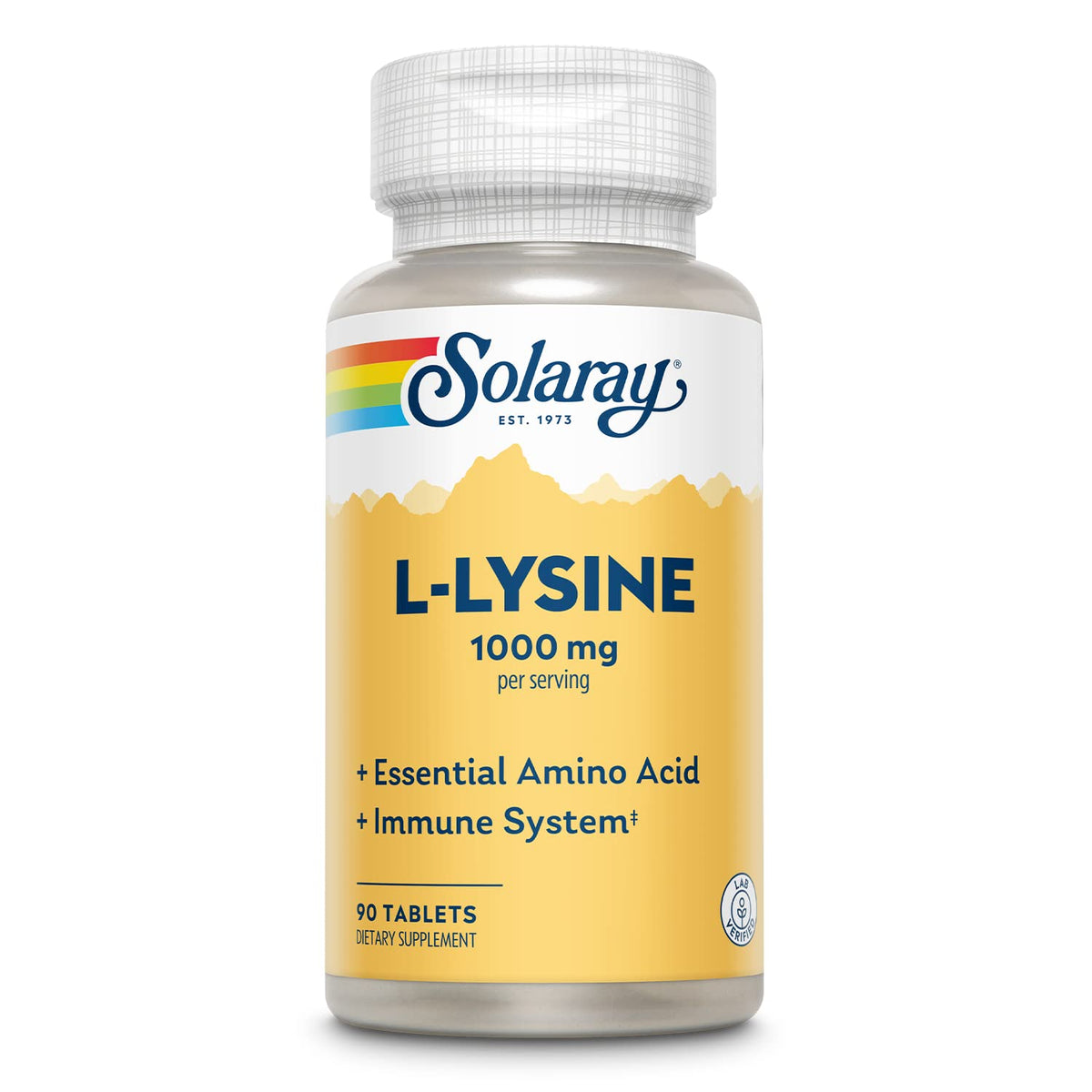 SOLARAY L Lysine 1000mg supplement front view with 90 tablets