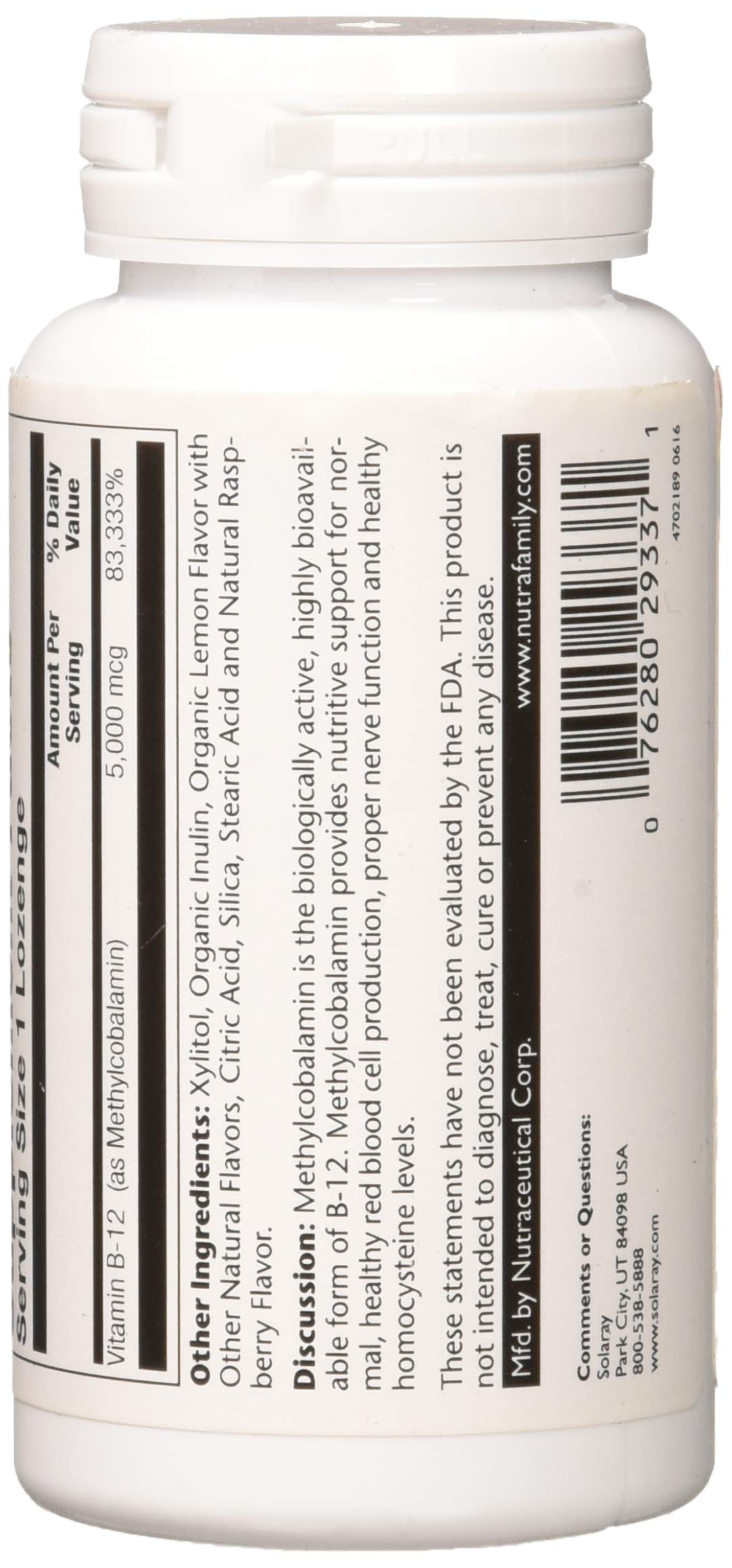 SOLARAY Methyl B12 5000mcg packaging with eco-friendly bottle detail