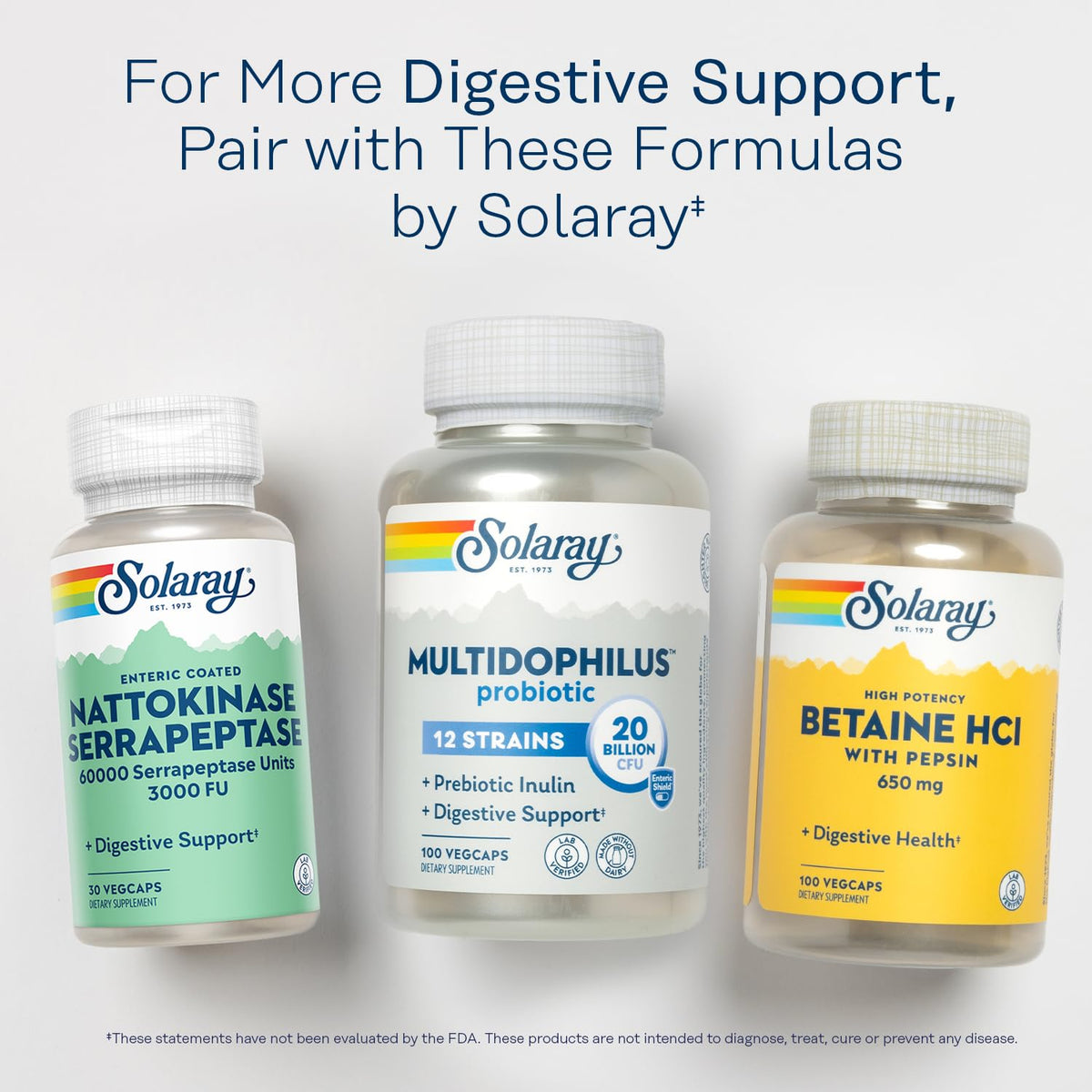 SOLARAY Nattokinase Serrapeptase 30 VegCaps on a wooden table
