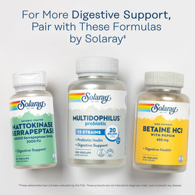 SOLARAY Nattokinase Serrapeptase 30 VegCaps on a wooden table