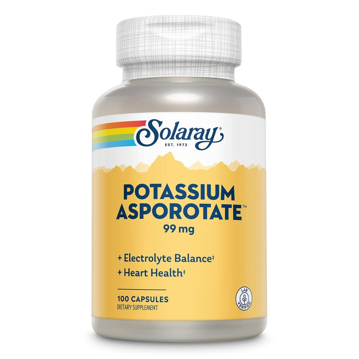 SOLARAY Potassium Asporotate Chelated Supplement 100 capsules front view