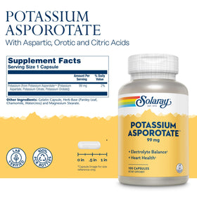 SOLARAY Potassium Asporotate Chelated Supplement side view showing capsule details