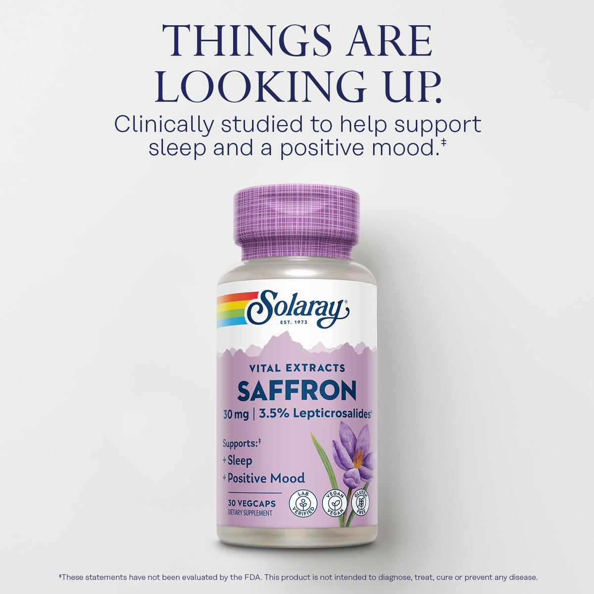 SOLARAY Saffron Extract 30 VegCaps bottle with label