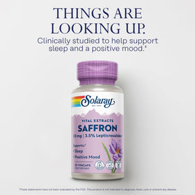 SOLARAY Saffron Extract 30 VegCaps bottle with label