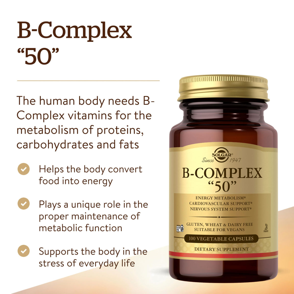 Solgar B-Complex 50 Vegetable Capsules back view
